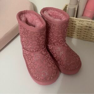 UGGS Pink Leopard Sparkle Fur Lined Boots